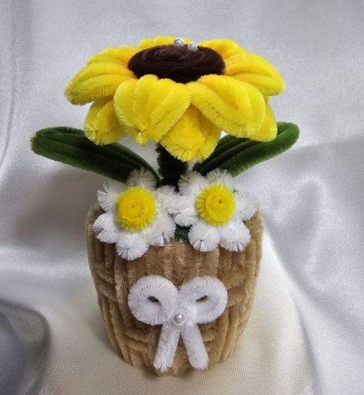 ดอกทานตะวันลวดกำมะหยี่ งานฝีมือ ตั้งโต๊ะทำงาน ตกแต่งบ้าน รูปที่ 7