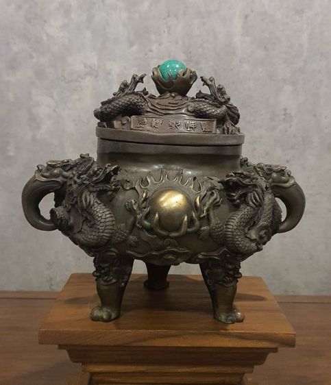 กระถางกำยานจีนสามขาลายมังกรศิลปะโบราณจากประเทศจีน รูปที่ 2