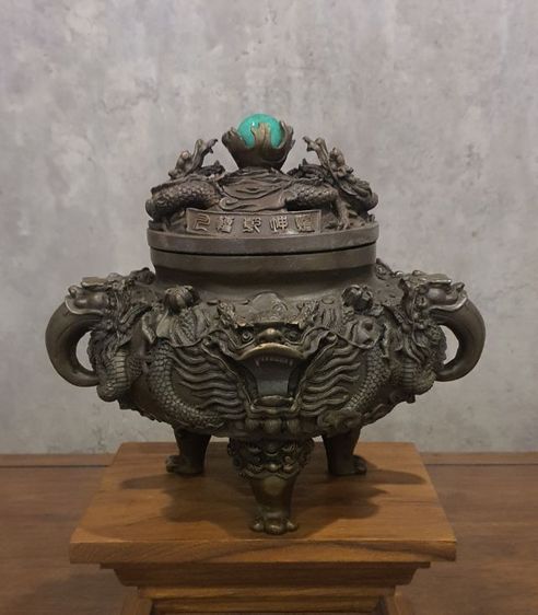 กระถางกำยานจีนสามขาลายมังกรศิลปะโบราณจากประเทศจีน