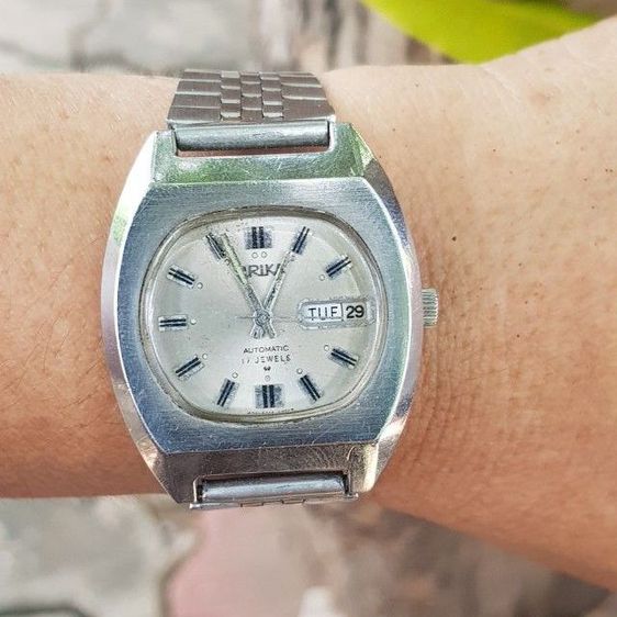 เงิน สแตนเลส นาฬิกาวินเทจ URIKA Automatic