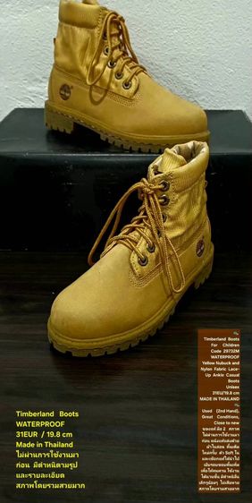 Timberland Boots For Children, Unisex 31EU(19.8cm) ของแท้ มือ 2 สภาพไม่ผ่านการใช้งานมาก่อน, รองเท้า Timberland หนังแท้ มีตำหนิตามรายละเอียด รูปที่ 2