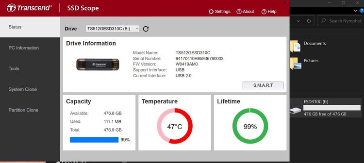 ขาย SSD พกพา Transcend External SSD smallest ESD310C 512GB สีดำ มือสอง สภาพภายนอก 98 เปอร์เซ็นต สภาพการทำงานปรกติ รูปที่ 5