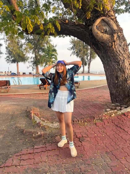 กระโปรงเอวสูงอัดพีชสั้น รูปที่ 3