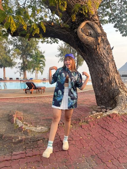 กระโปรงเอวสูงอัดพีชสั้น รูปที่ 2