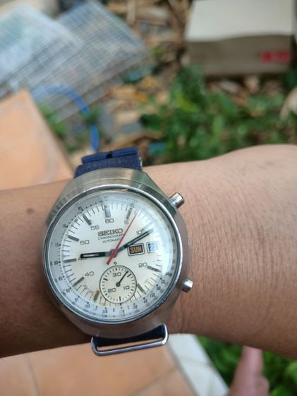 Vintage SEIKO 6139-7160 Chronograph Automatic Day-Date 1970's หอยโข่งหน้าเดิมขาว เดินปรกติ รีเซ็ตตรง พร้อมสายนาโต้ ขาย 5,950บาทไทย.ส่ง50บ. รูปที่ 14