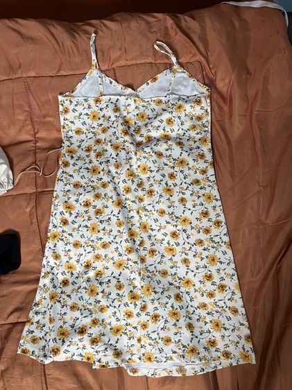 ไม่มีแขน ขาว XL เดรส | จั๊มสูท เดรสสั้นลายดอกดาวเรือง