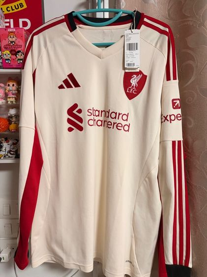 ผู้ชาย ขาว ชุดฟุตบอล Adidas เสื้อลิเวอร์พูลแขนยาว  ชุดเยือน (Away Jersey) ขนาดL 