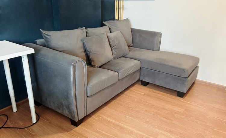 โซฟาผ้า L-shape รุ่นลูซี่ - เทากัมมะหยี่