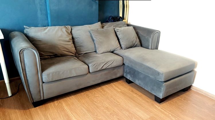 โซฟาผ้า L-shape รุ่นลูซี่ - เทากัมมะหยี่ รูปที่ 2