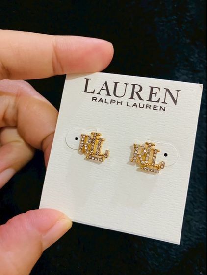 ต่างหูLauren Ralph Lauren Gold-Tone RLL Logo CZ Studs ของแท้ สินค้า outlet รูปที่ 6