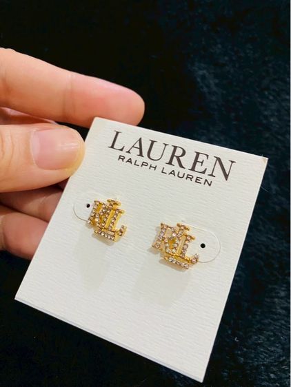 ต่างหูLauren Ralph Lauren Gold-Tone RLL Logo CZ Studs ของแท้ สินค้า outlet รูปที่ 9