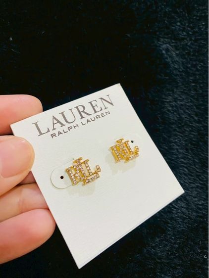 ต่างหูLauren Ralph Lauren Gold-Tone RLL Logo CZ Studs ของแท้ สินค้า outlet รูปที่ 8