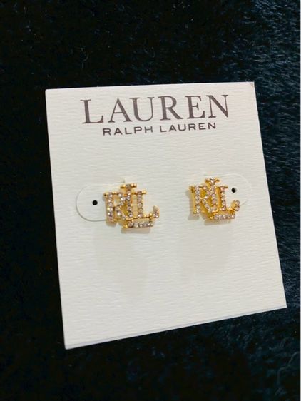 ต่างหูLauren Ralph Lauren Gold-Tone RLL Logo CZ Studs ของแท้ สินค้า outlet รูปที่ 3