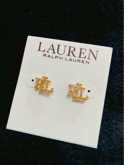 ต่างหูLauren Ralph Lauren Gold-Tone RLL Logo CZ Studs ของแท้ สินค้า outlet รูปที่ 4