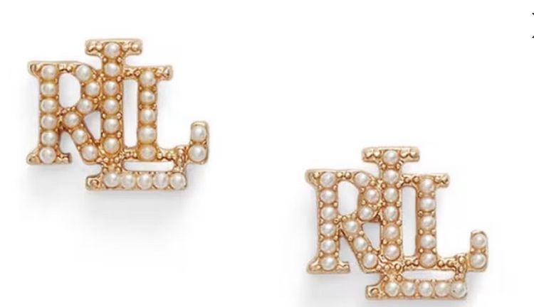 ต่างหูLauren Ralph Lauren Faux Pearl Logo Stud Earrings, Gold ของแท้งาน outlet รูปที่ 2