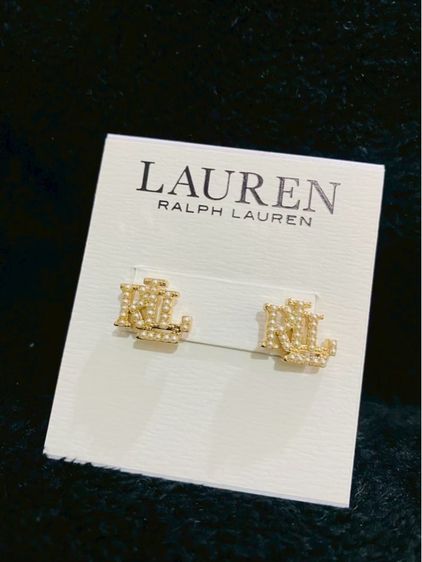 ต่างหูLauren Ralph Lauren Faux Pearl Logo Stud Earrings, Gold ของแท้งาน outlet รูปที่ 5