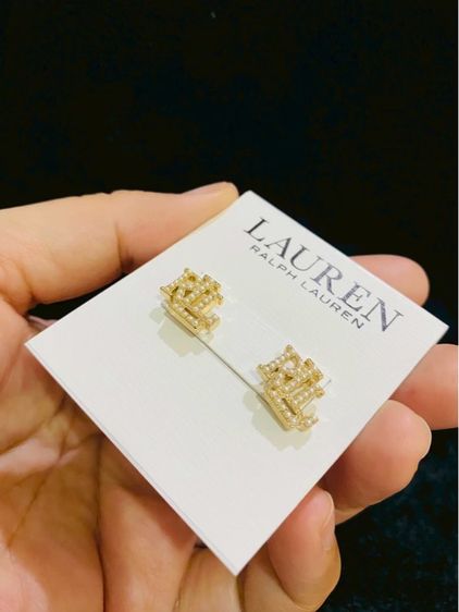 ต่างหูLauren Ralph Lauren Faux Pearl Logo Stud Earrings, Gold ของแท้งาน outlet รูปที่ 11