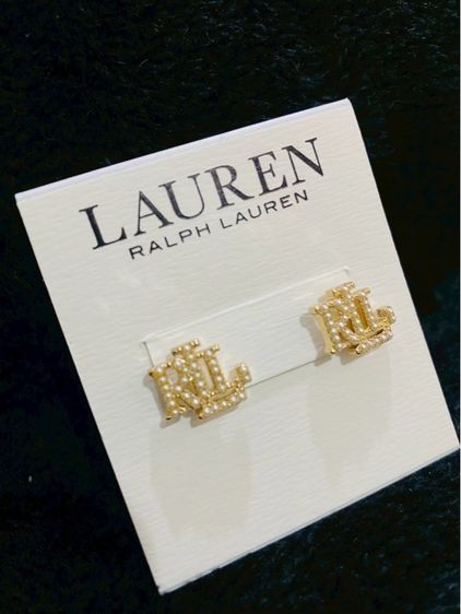 ต่างหูLauren Ralph Lauren Faux Pearl Logo Stud Earrings, Gold ของแท้งาน outlet รูปที่ 6