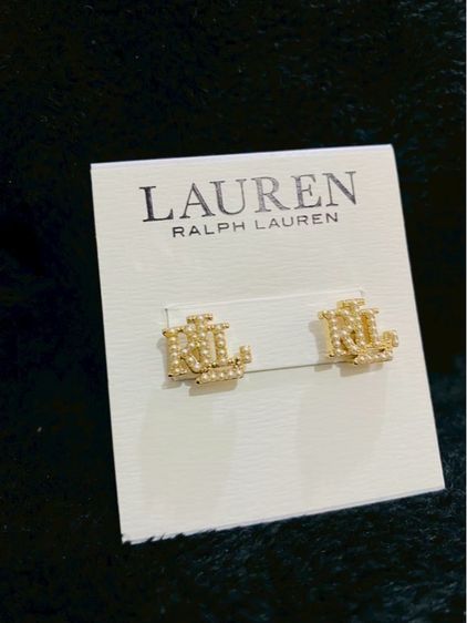 ต่างหูLauren Ralph Lauren Faux Pearl Logo Stud Earrings, Gold ของแท้งาน outlet รูปที่ 4