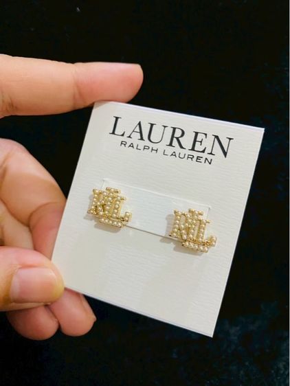 ต่างหูLauren Ralph Lauren Faux Pearl Logo Stud Earrings, Gold ของแท้งาน outlet รูปที่ 8