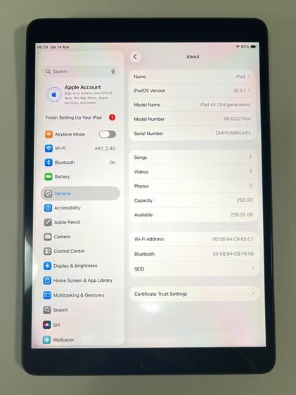 iPad Air 3 (256GB) Wi-Fi สภาพสมบูรณ์ แบตสภาพดี ใช้งานถนอมมาก เจ้าของขายเอง รูปที่ 6