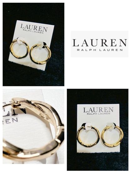 โลหะ ต่างหูLauren Ralph Lauren Gold-Tone Twisted Hoop Earrings ของแท้งาน outlet 