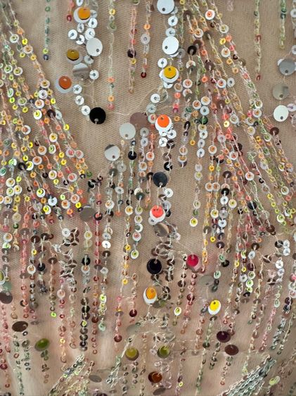 Sequin shortsleeve dress man made embroidery mesh in lined pearly circular neck รูปที่ 13