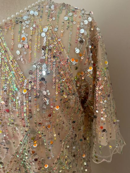 Sequin shortsleeve dress man made embroidery mesh in lined pearly circular neck รูปที่ 14