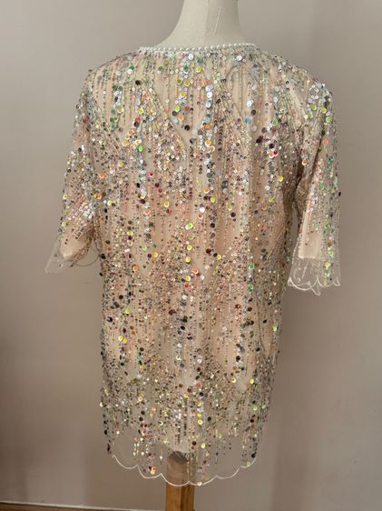 Sequin shortsleeve dress man made embroidery mesh in lined pearly circular neck รูปที่ 5