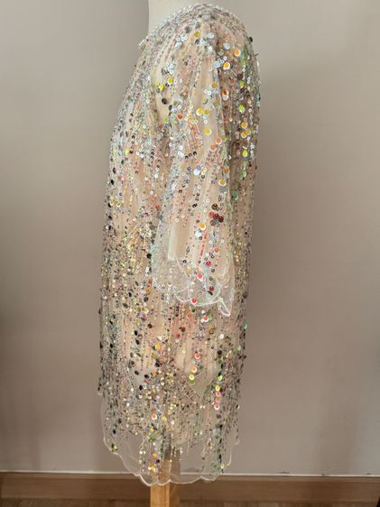 Sequin shortsleeve dress man made embroidery mesh in lined pearly circular neck รูปที่ 6