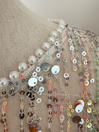 Sequin shortsleeve dress man made embroidery mesh in lined pearly circular neck รูปที่ 16