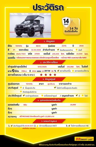 Toyota Hilux Revo 2016 2.8 G Prerunner Pickup ดีเซล ไม่ติดแก๊ส เกียร์ธรรมดา ดำ รูปที่ 2