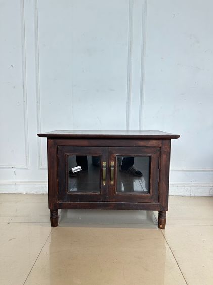 ตู้เก็บของไม้สัก สไตล์วินเทจ 2 บานเปิดกระจก ขากลึงกลม