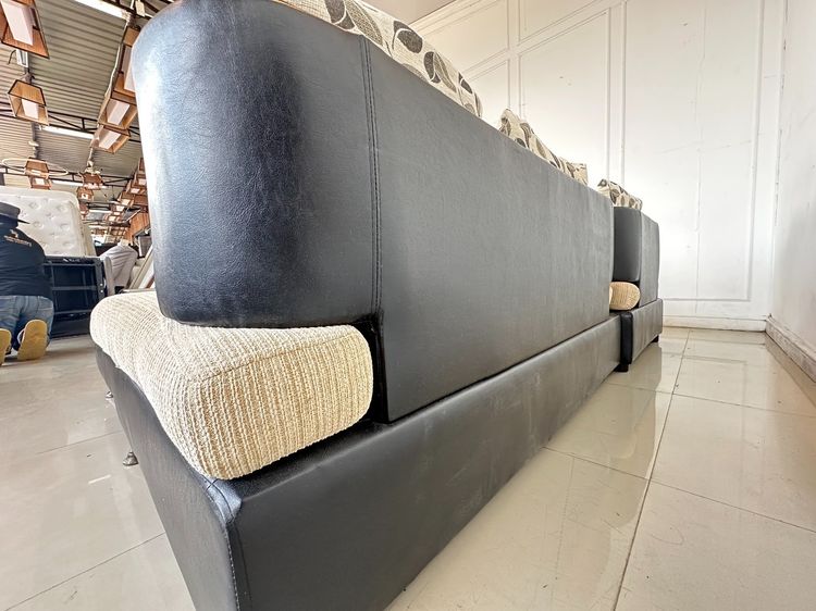 โซฟาแอล (แอลสลับฝั่งได้) เบาะผ้าสีครีม หมอนลายดอกไม้ รูปที่ 6