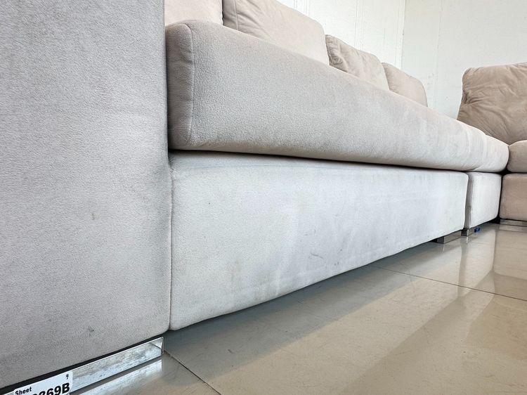 โซฟาแอล (แอลสลับฝั่งได้) พร้อมสตูล เบาะผ้ากำมะหยี่สีครีม ถอดปลอกได้ โครงไม้ MDF ขาสเตนเลส  รูปที่ 17