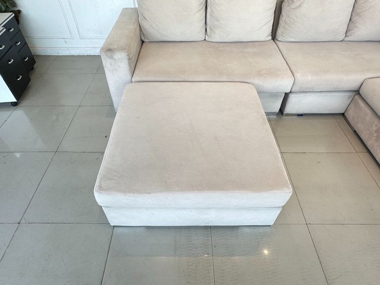 โซฟาแอล (แอลสลับฝั่งได้) พร้อมสตูล เบาะผ้ากำมะหยี่สีครีม ถอดปลอกได้ โครงไม้ MDF ขาสเตนเลส  รูปที่ 14