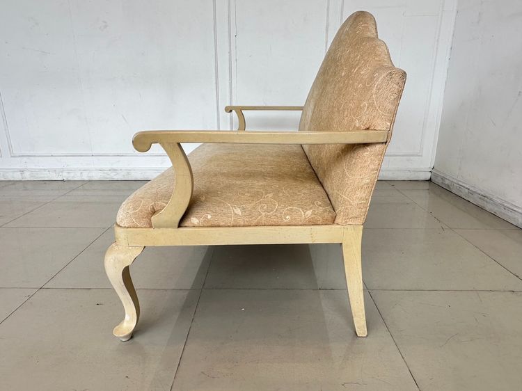 โซฟา 2 ที่นั่ง สไตล์วินเทจ เบาะผ้าลายดอกไม้สีน้ำตาล รูปที่ 4