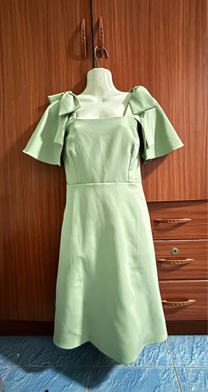 เขียว อื่นๆ เดรส | จั๊มสูท S แขนสั้น เดรสออกงานน่ารักแต่งโบว์บ่าไหล่