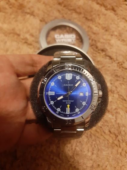 นาฬิกา casio หน้า ปัด สี น้ำเงิน 40 มิล มี บอก วัน ที่ ระบบ ใส่ ถ่าน mtp vd01