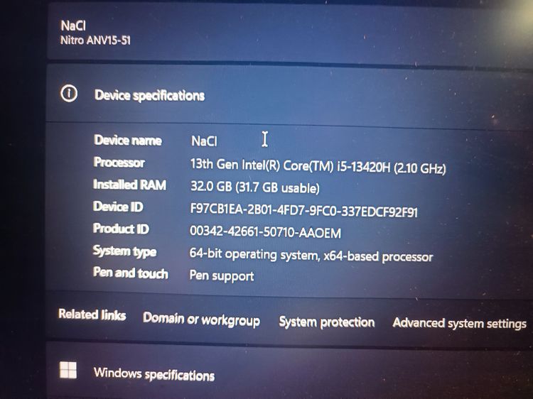 Acer Nitro ANV15-51 I5Gen13 RTX4050 6GB Ram32GB SSD512GB อายุการใช้งาน2ปี รูปที่ 7