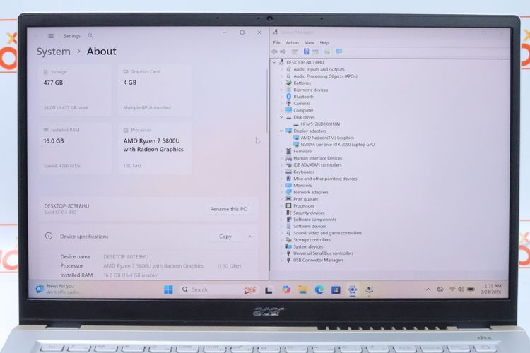 ACER SWIFT X SFX14-41G-R84L Ryzen 7 5800U  RTX 3050Ti 16-512GB รูปที่ 3