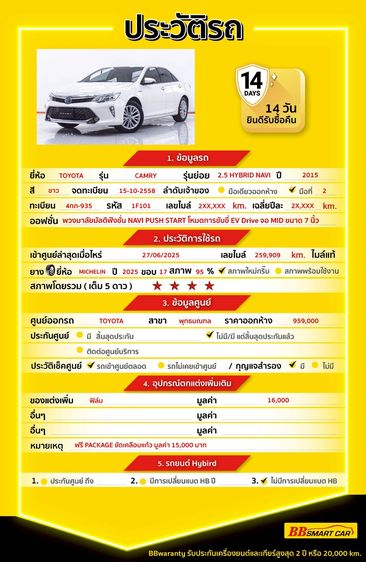 Toyota Camry 2015 2.5 Hybrid Sedan ไฮบริด ไม่ติดแก๊ส เกียร์อัตโนมัติ ขาว รูปที่ 2