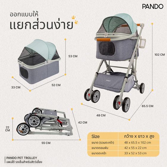 💟 Pando Pet Trolley รถเข็น หมา,แมว สำหรับสัตว์เลี้ยง รูปที่ 9