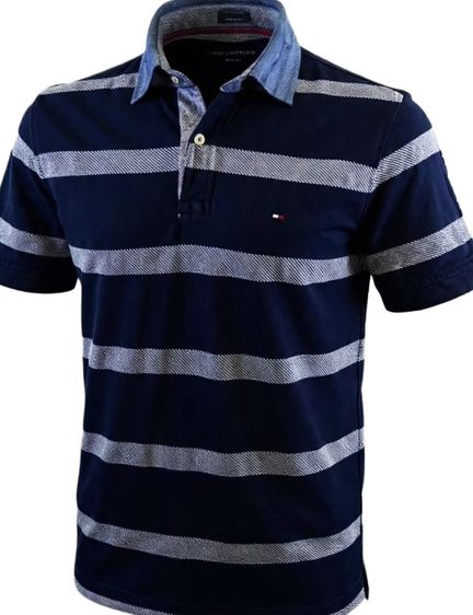 เสื้อโปโล EU 40 แขนสั้น Tommy Hilfiger Custom Fit Coupe Sur Horizontal Stripes 