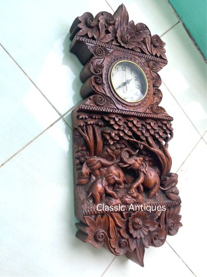 นาฬิกา ไม้สักแกะสลักลายช้าง เก่าสะสม รูปที่ 9