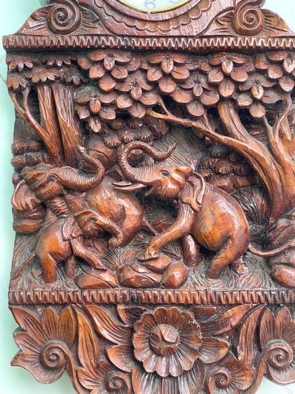 นาฬิกา ไม้สักแกะสลักลายช้าง เก่าสะสม รูปที่ 5