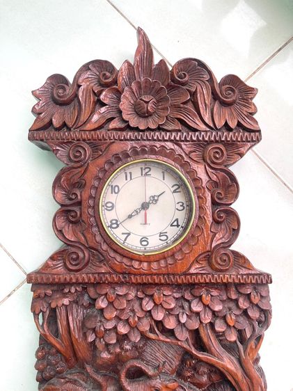 นาฬิกา ไม้สักแกะสลักลายช้าง เก่าสะสม รูปที่ 7