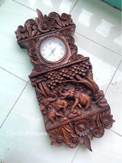 นาฬิกา ไม้สักแกะสลักลายช้าง เก่าสะสม รูปที่ 10