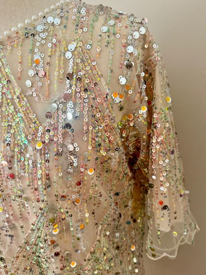 Sequin shortsleeve dress man made embroidery mesh in lined pearly circular neck รูปที่ 10