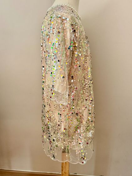 Sequin shortsleeve dress man made embroidery mesh in lined pearly circular neck รูปที่ 12